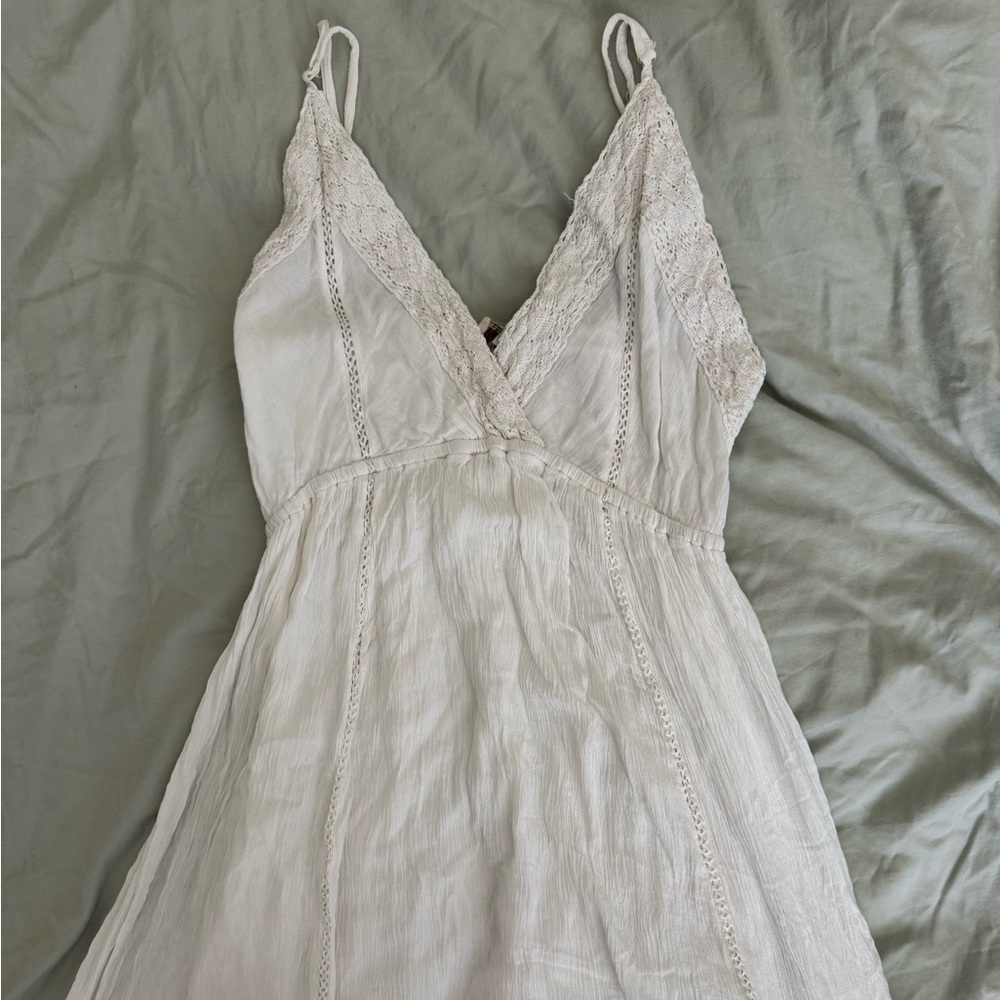 White Lace crochet Trim midi dress triangle top size L XL